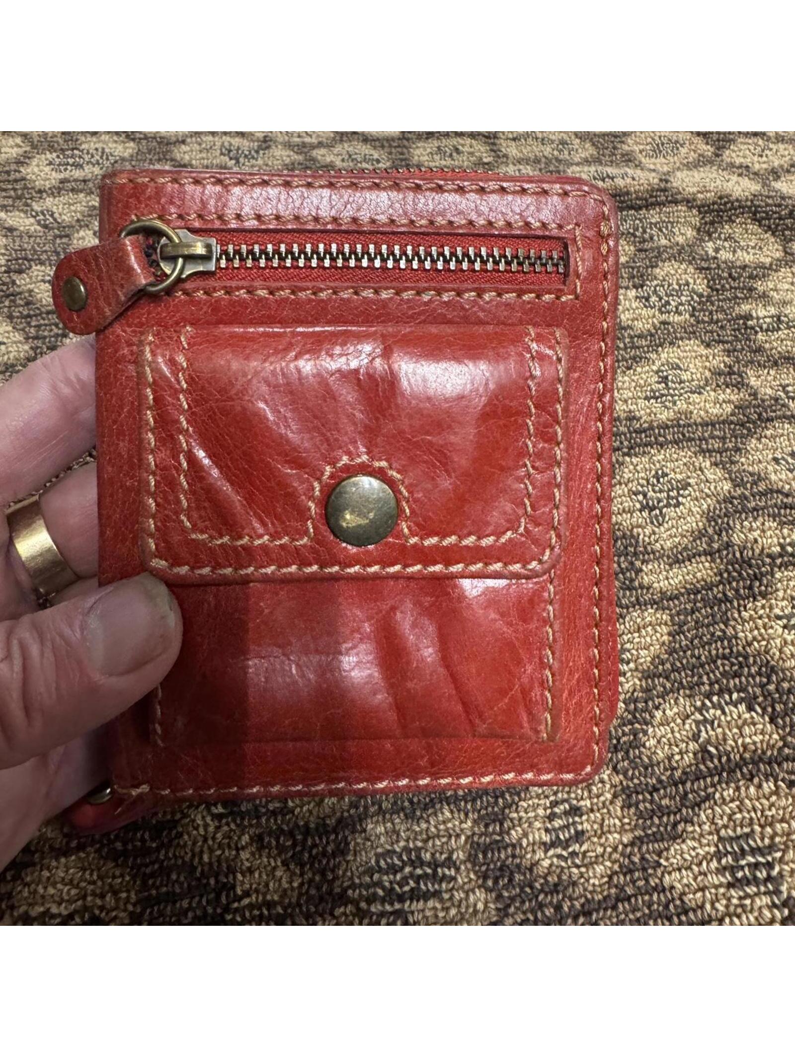 Y2k Oran Red Leather Wallet Vintage Minimalist Bifold Zip Wallet